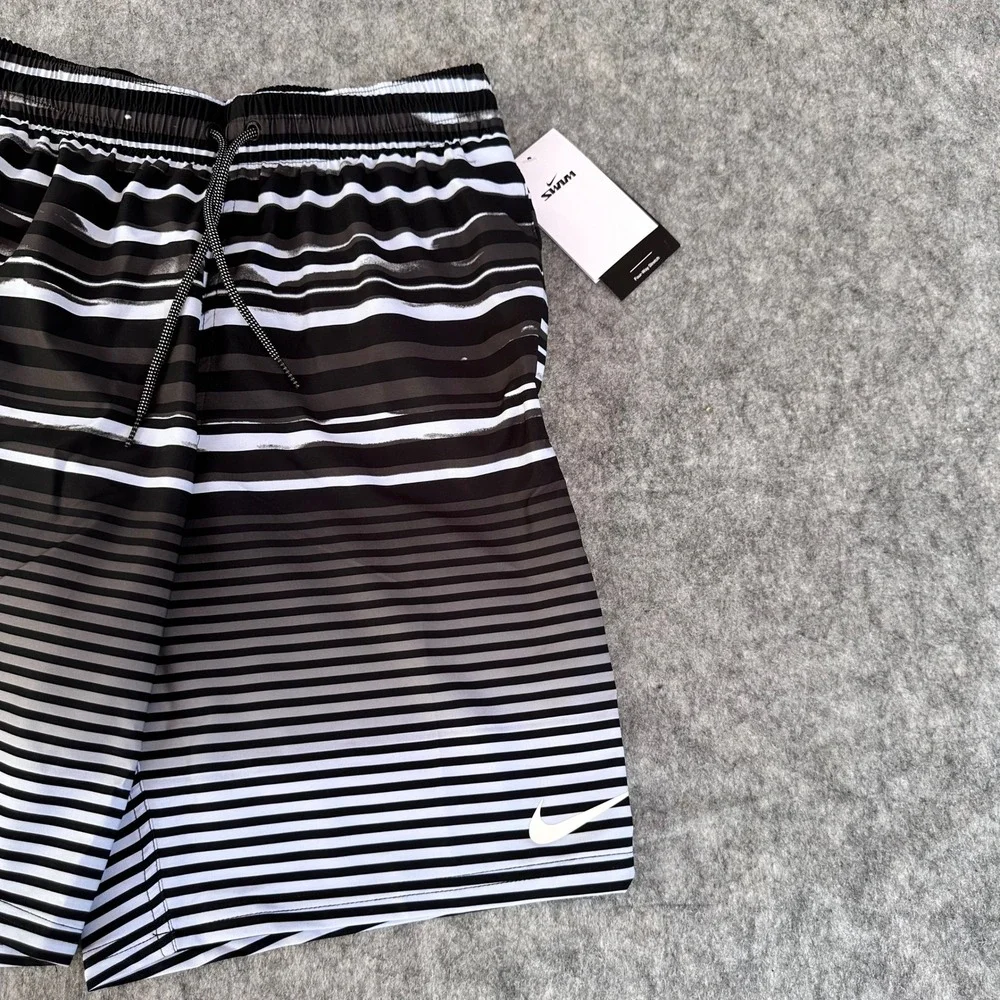 Nike Swim Mens Black Striped 9 Inch Inseam Board Shorts NESSD545-440 Size S NEW